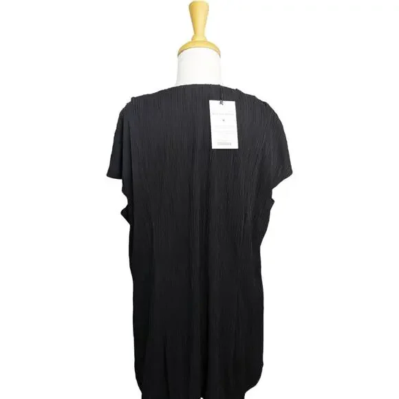 NEW MM LaFleur Valerie Wrap Top 1X Pleated Jersey Crepe Black Cap Sleeve - Picture 6 of 13
